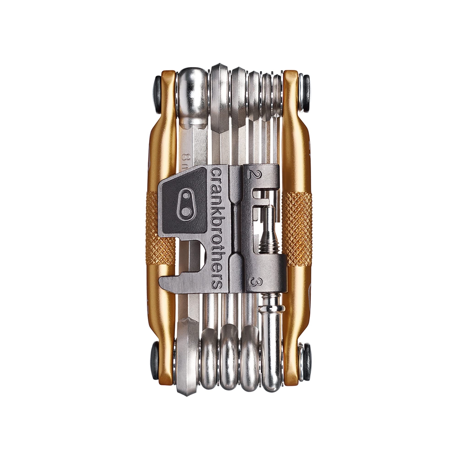 Standard Gold Multitool with Hex Wrenches Screwdrivers and Chain Tool