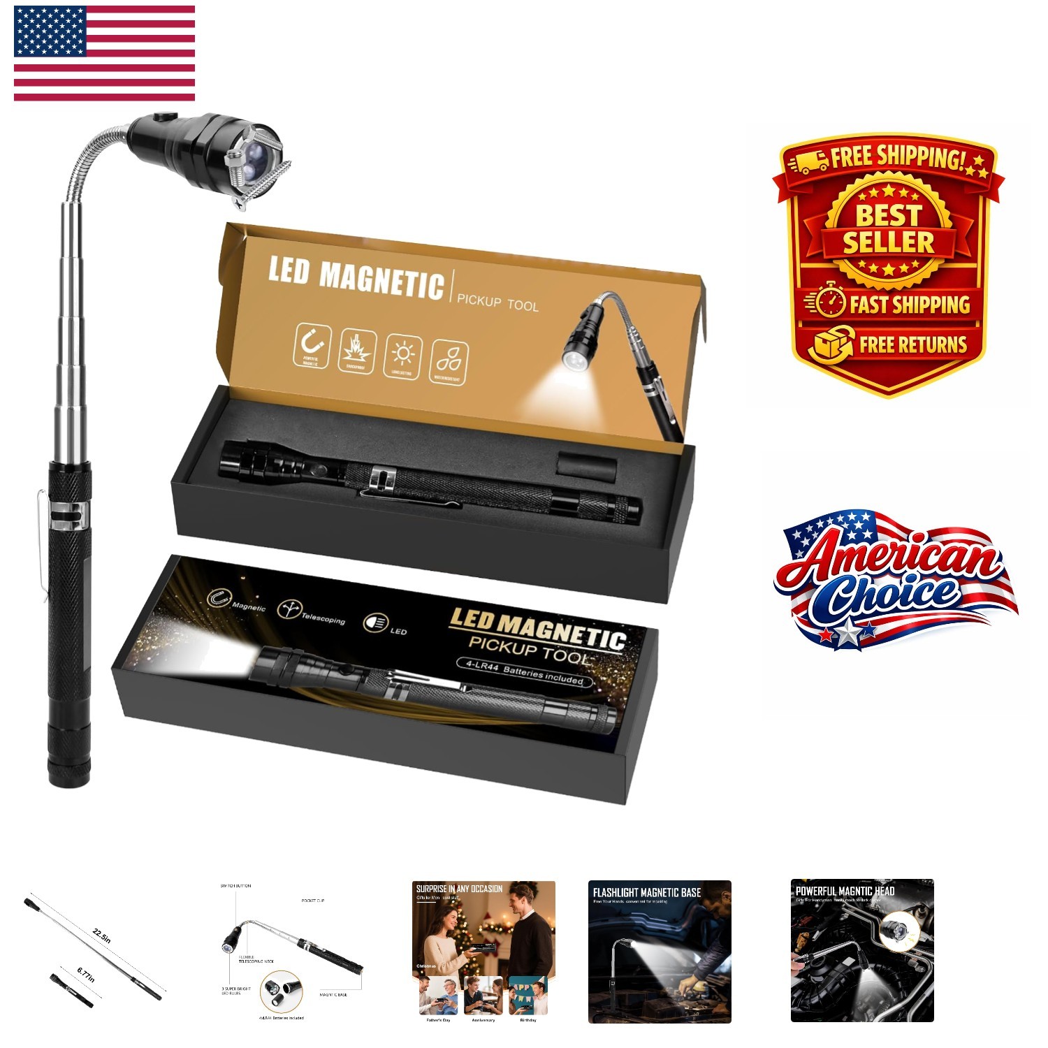 Compact Magnetic Pick-Up Tool with Adjustable Neck – Must-Have Gadget for Him