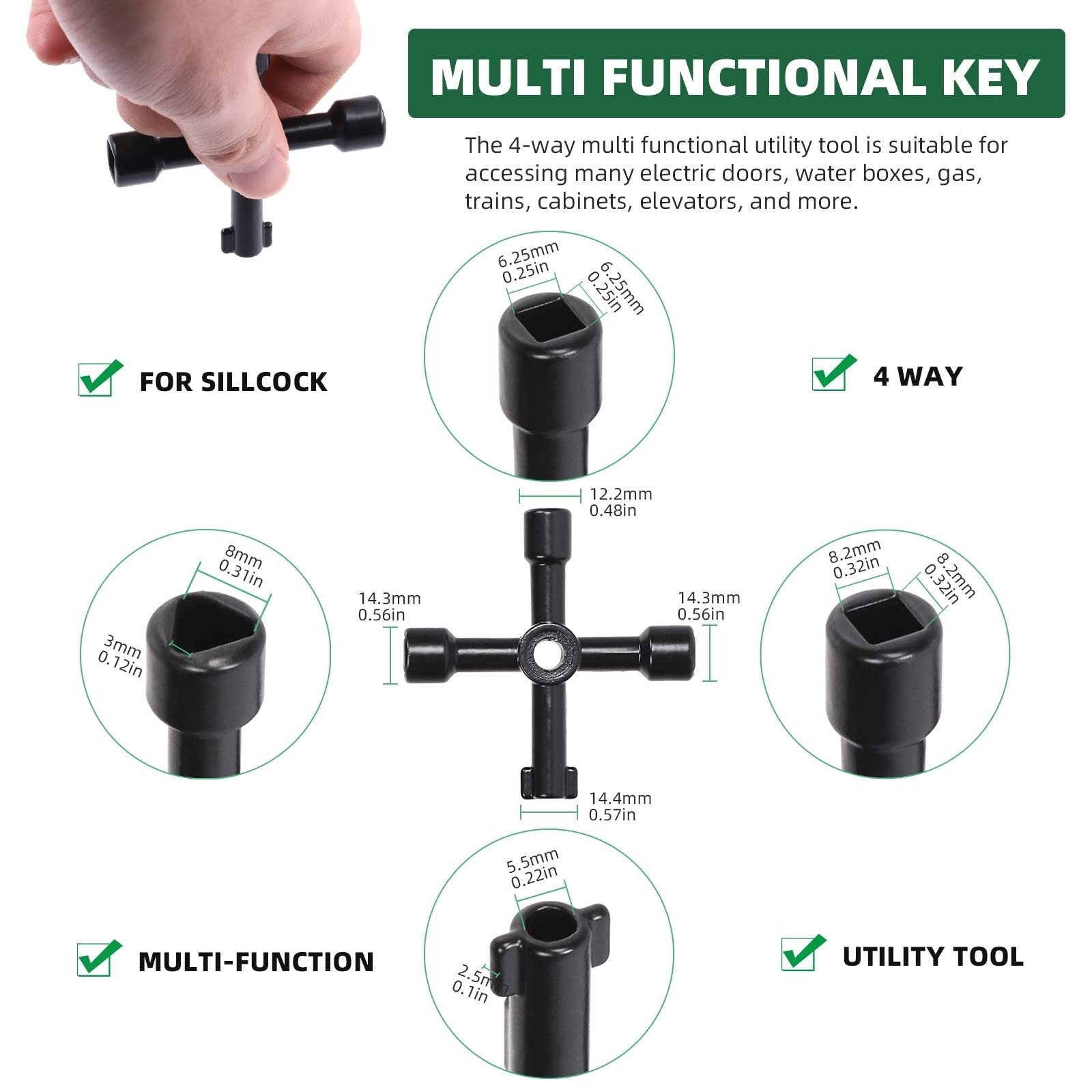 2Pcs 16″ Water Meter Key Kit Includes 4 Way Triangle Square Utilities Key and…