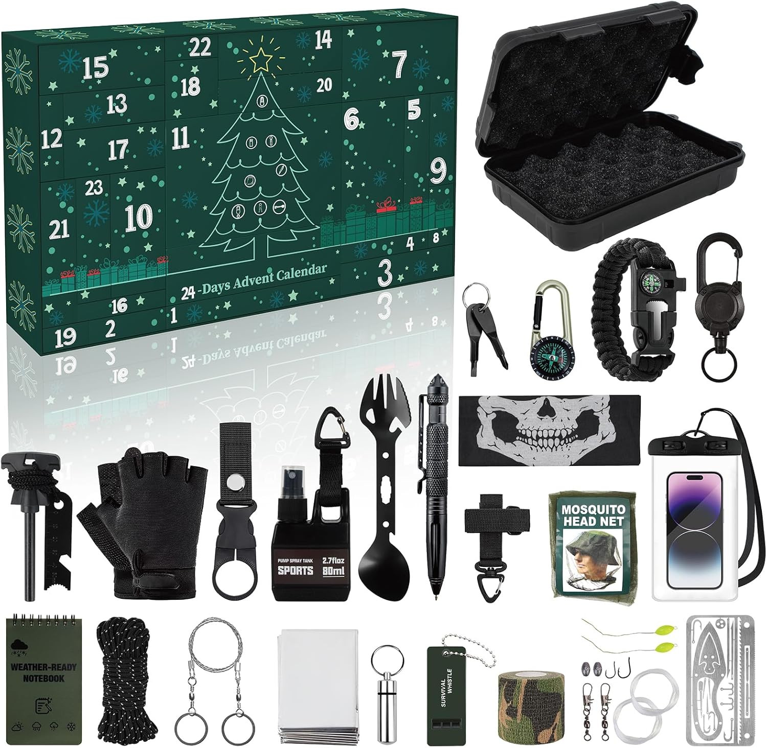 24-in-1 Professional Survival Kit, Emergency Multi-Tool Set for Camping, Hiking,