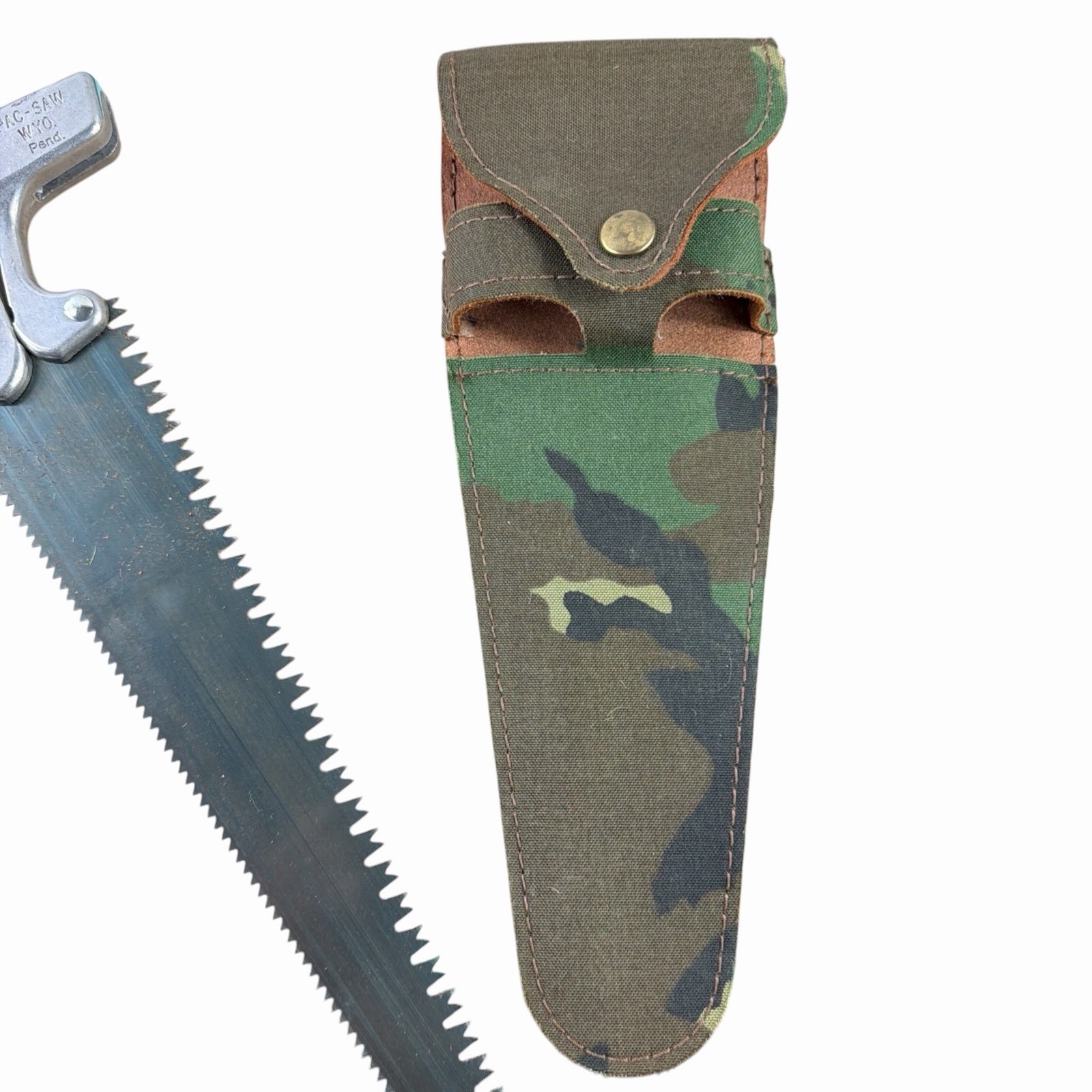 Rocky Mountain Pac Saw Dubois WYO. with Camo Sheath Camping Hunting GUC