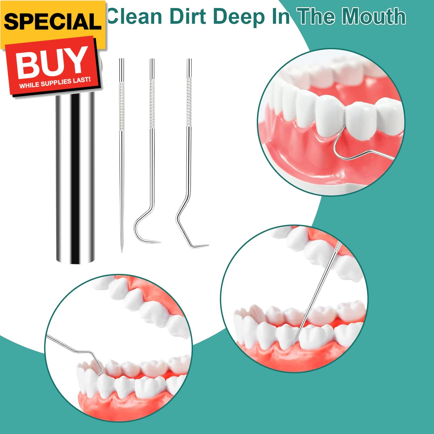 3 Pieces 2 Set Metal Toothpicks Kit, Reusable Toothpick Holder Portable Stainles