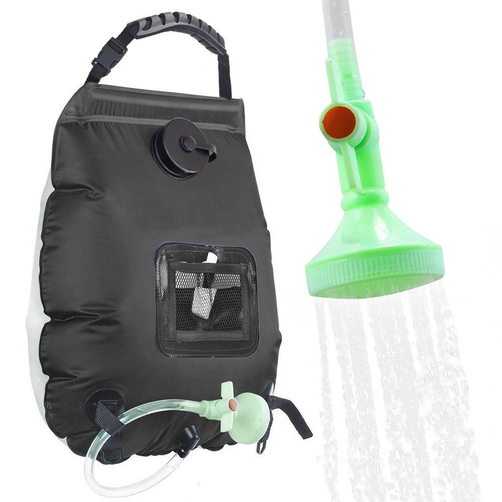 20L Solar Powered Outdoor Camping Shower Bag Heat Absorbing Green Black
