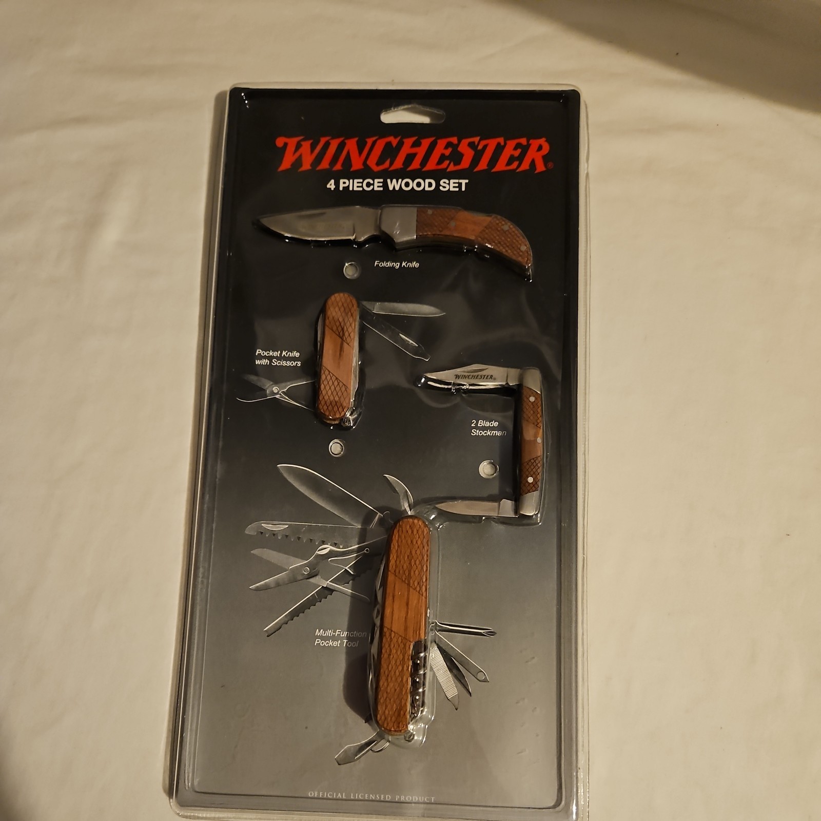 Winchester 4 Piece Wood Handle Pocket Knife / Scissors / Multi Tool Set NOS 2009
