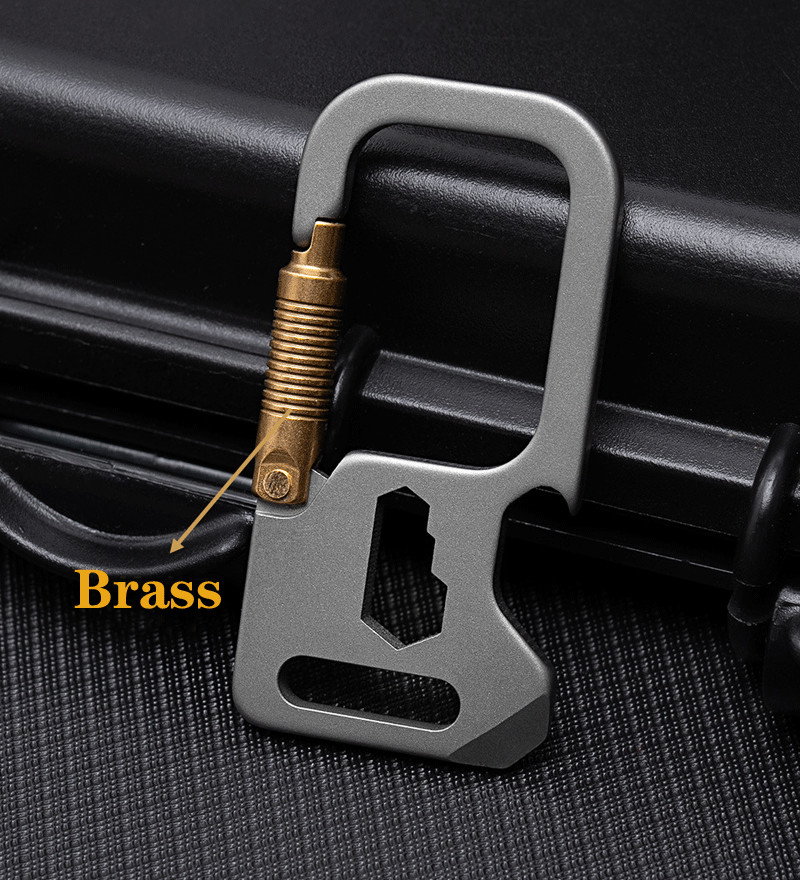 EDC Titanium + Brass Keychain Carabiner Multi Tools Wrench Crowbar Bottle Opener