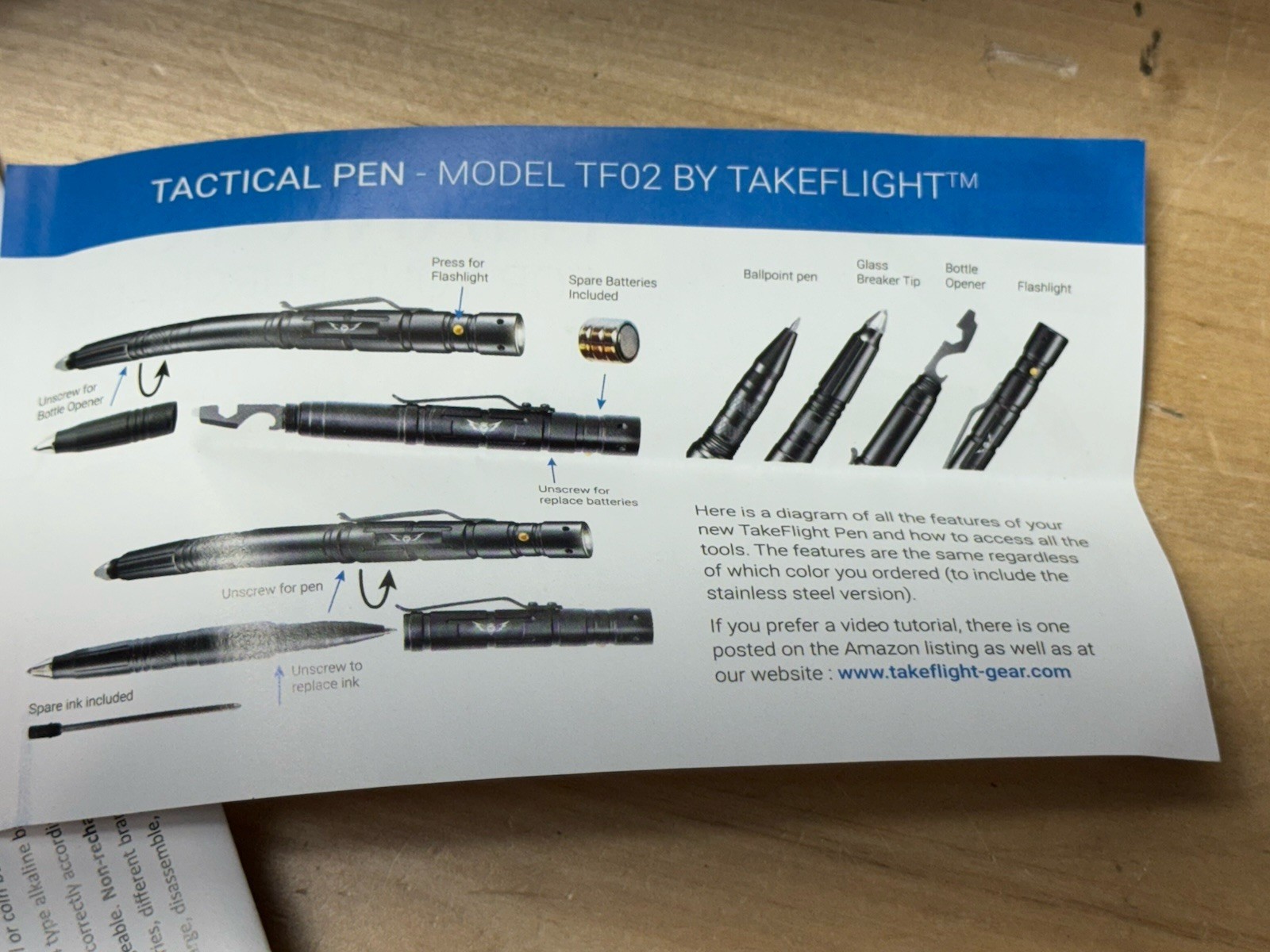 Takeflight Tactical Pen Multi-Tool with Flashlight – Black