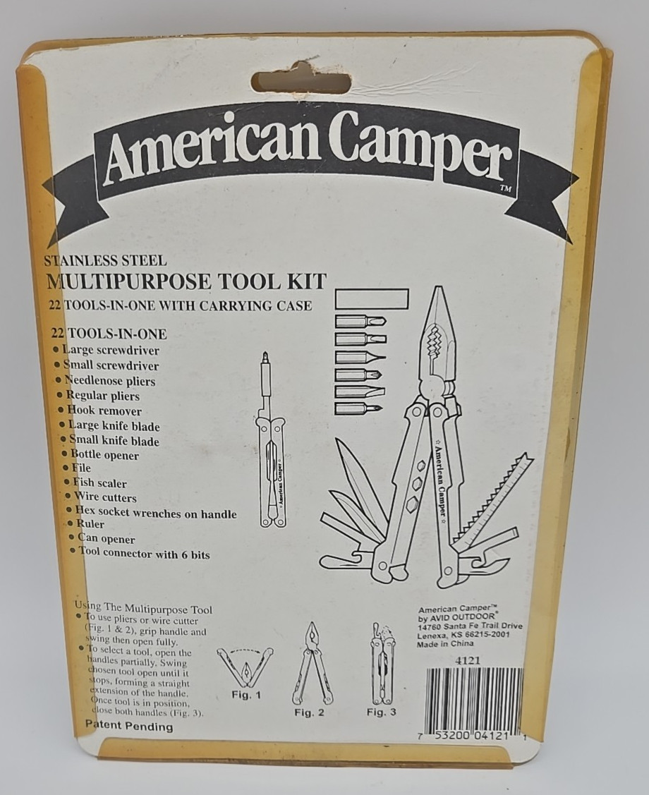 Vintage American Camper Stainless Steel Multi Tool Nylon Case & Bits NOS