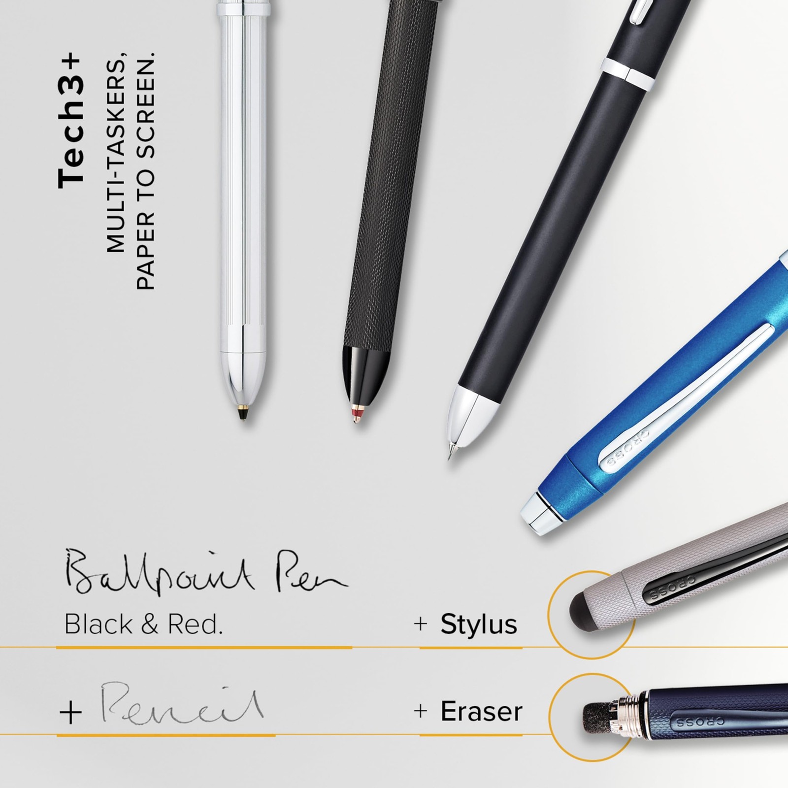 Tech3+ Refillable Multi-Function Ballpoint Pen with Stylus, Medium Ballpen an…