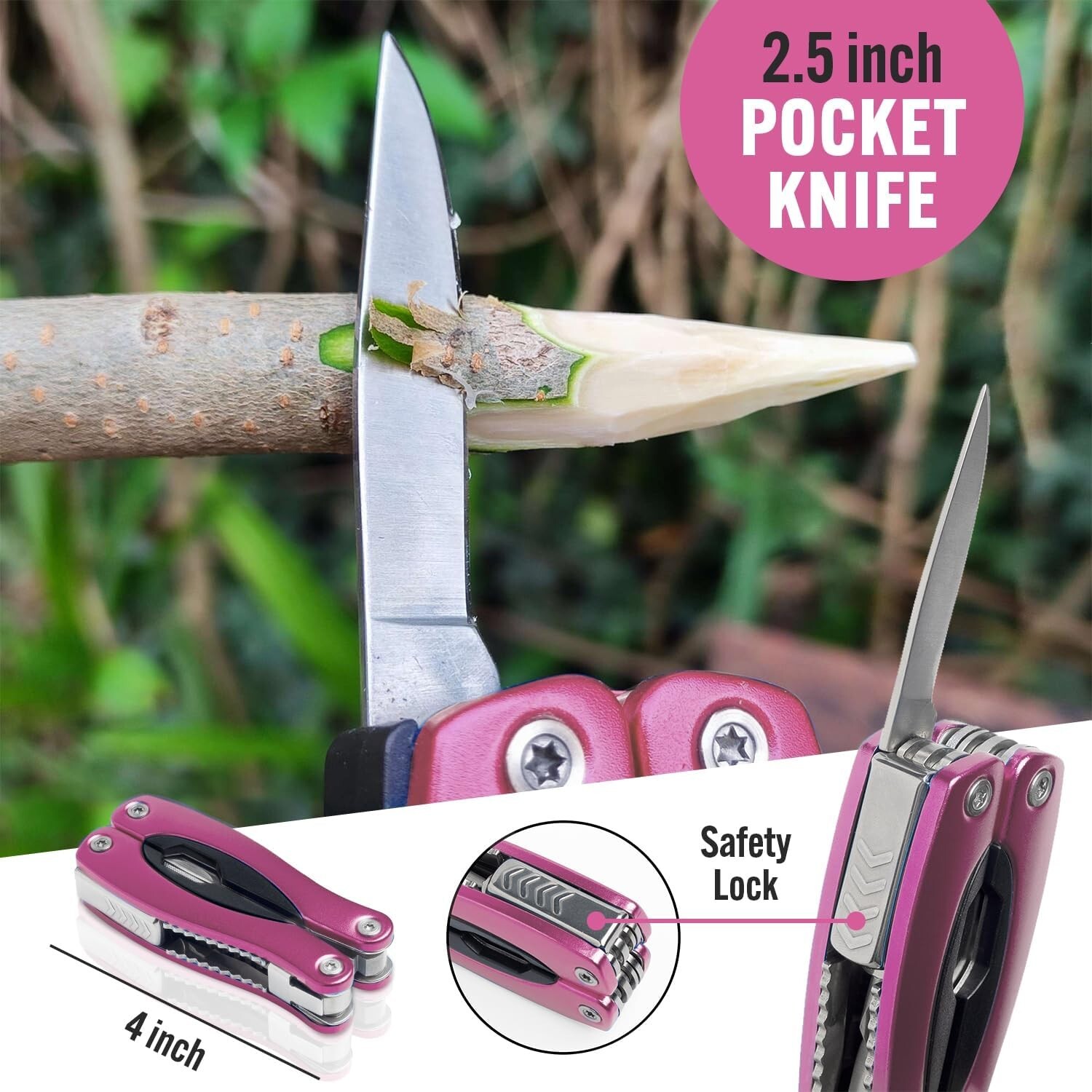 Compact 15-in-1 Pink Multi-Tool – Essential for Home & Outdoor Adventures