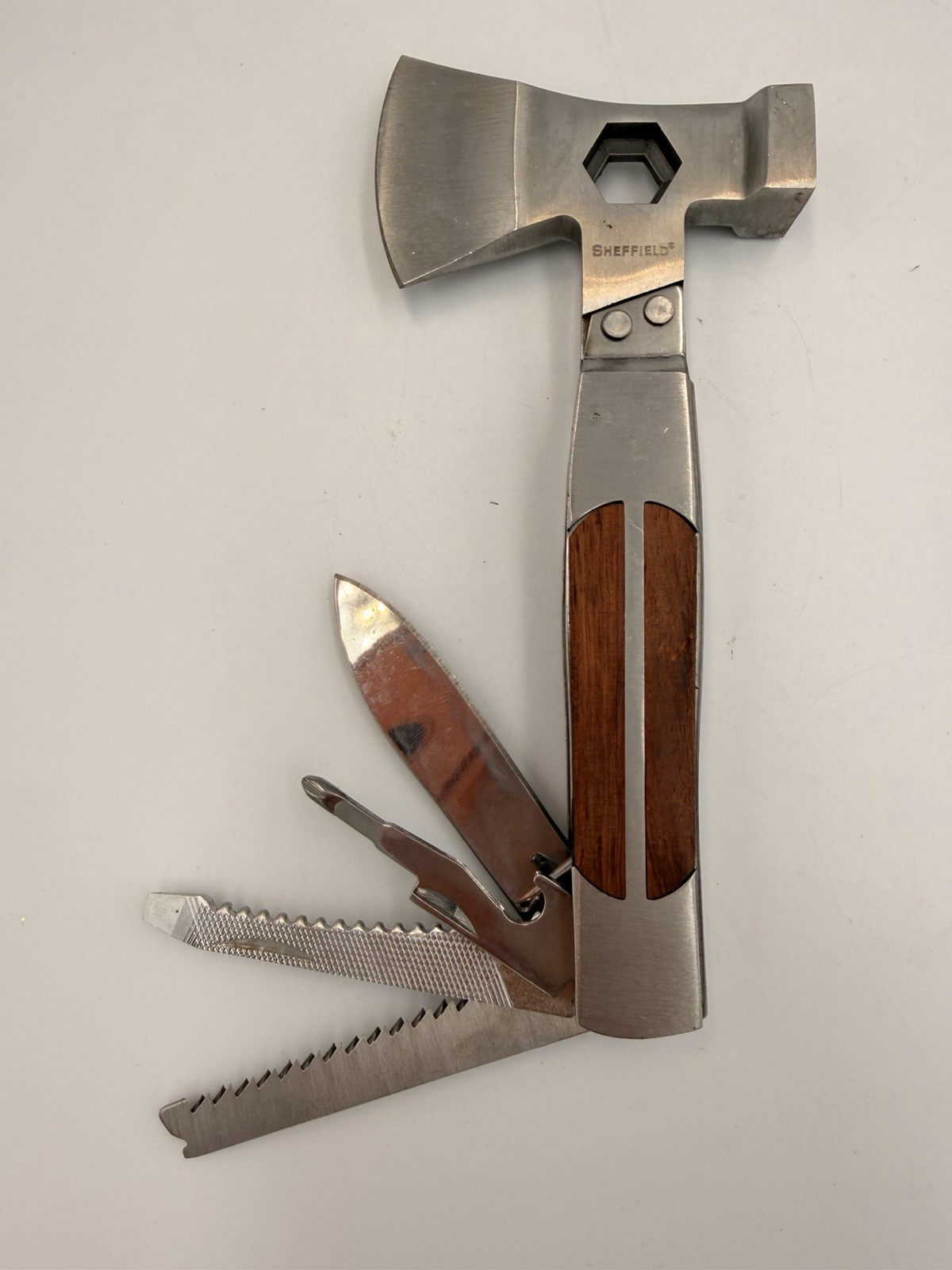 Sheffield 12-in-1 Hatchet Multi Tool Axe Hammer Camping Survival Gear Hardwood