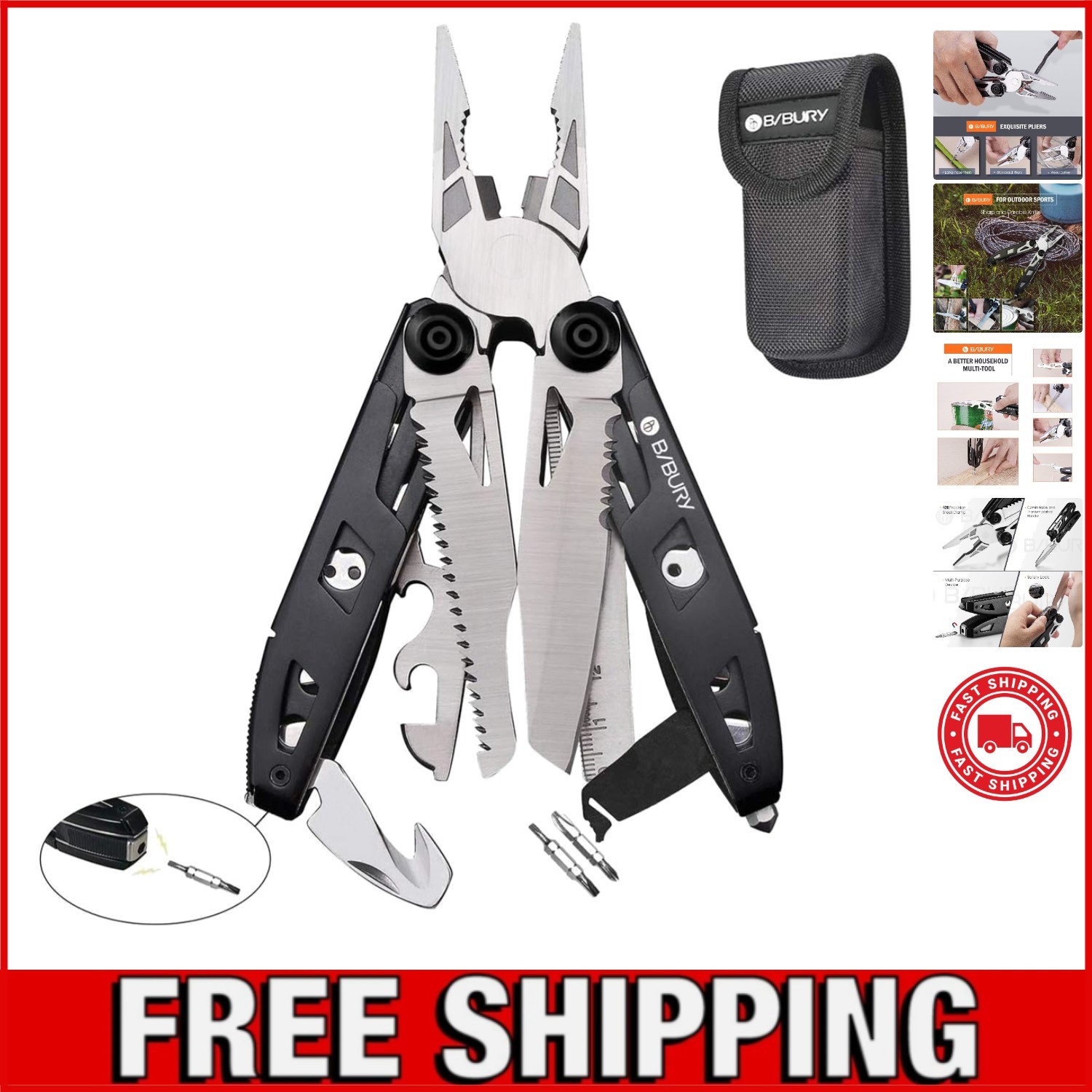 Multitool Pliers, 18-in-1 Multi Tool with Safety Hammer, Safety Locking Desig…