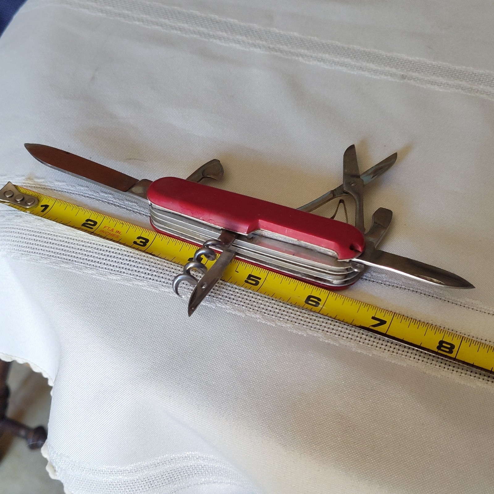 Red Swiss Army Style 6-in-1 Multi-Tool Pocket Knife w/ Scissors Corkscrew