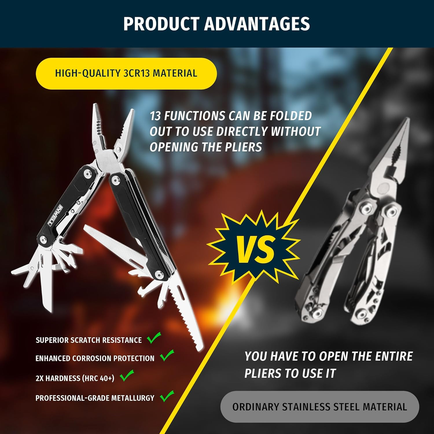 16-In-1 Multitool Pliers, Portable Camping Multi Tool with Safety Lock, Outdoor