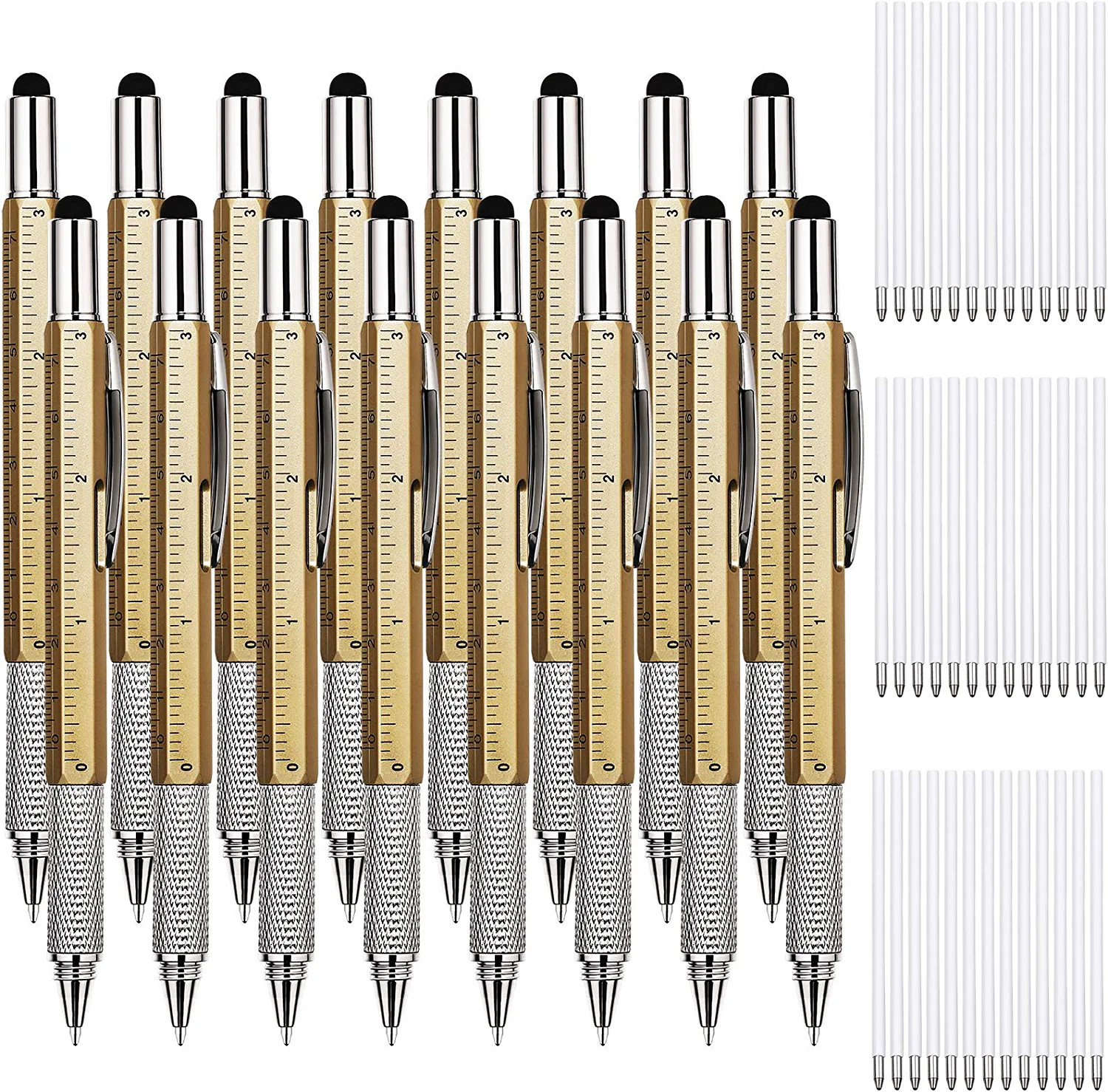 16pcs 6 in 1 Multitool Tool Pen Tech Tool Pen with Ruler Levelgauge, Ballpoint