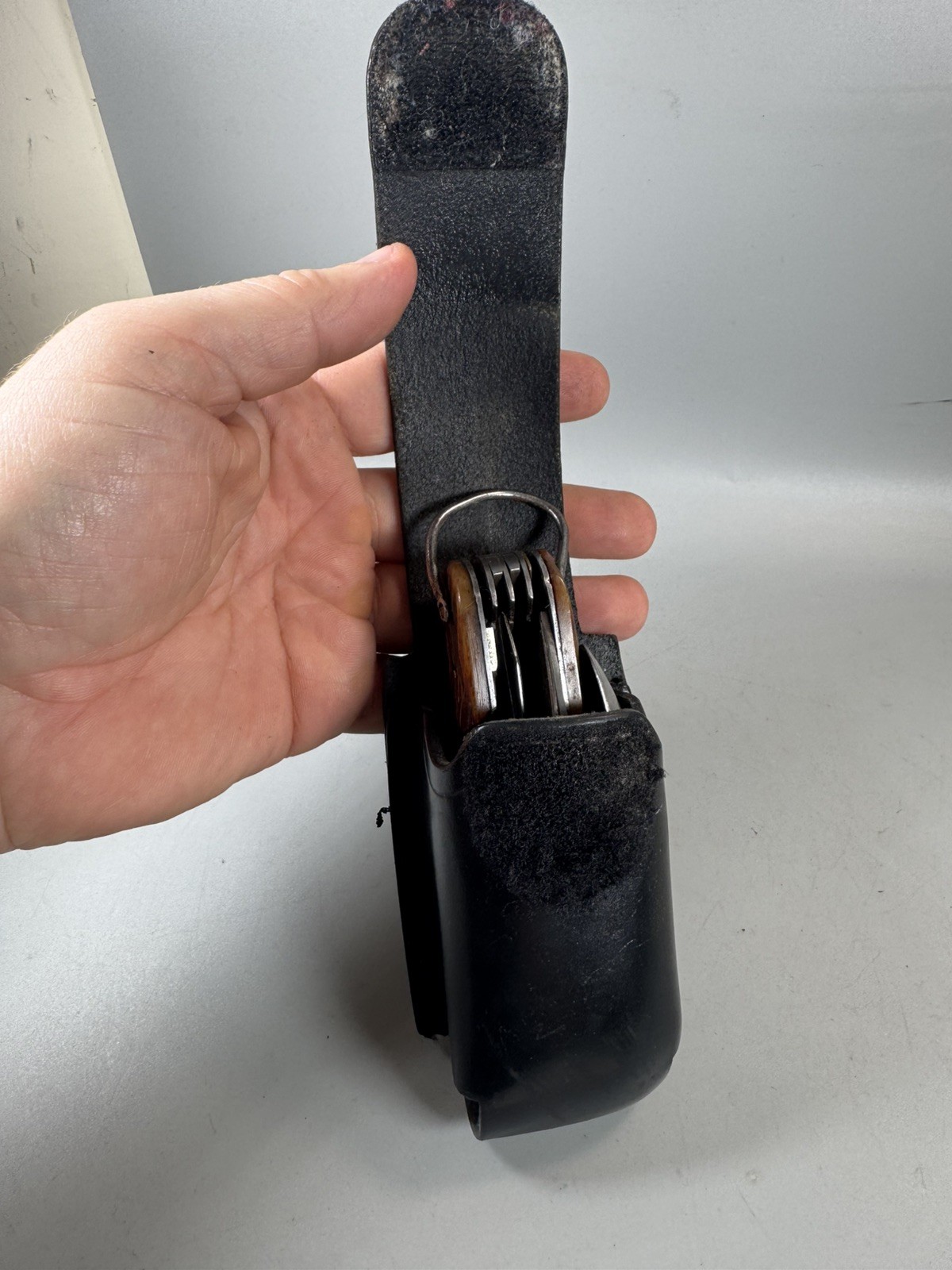VTG Camping Multi Tool Europe Knife w Spoon Fork Scissors Corkscrew Leather Case