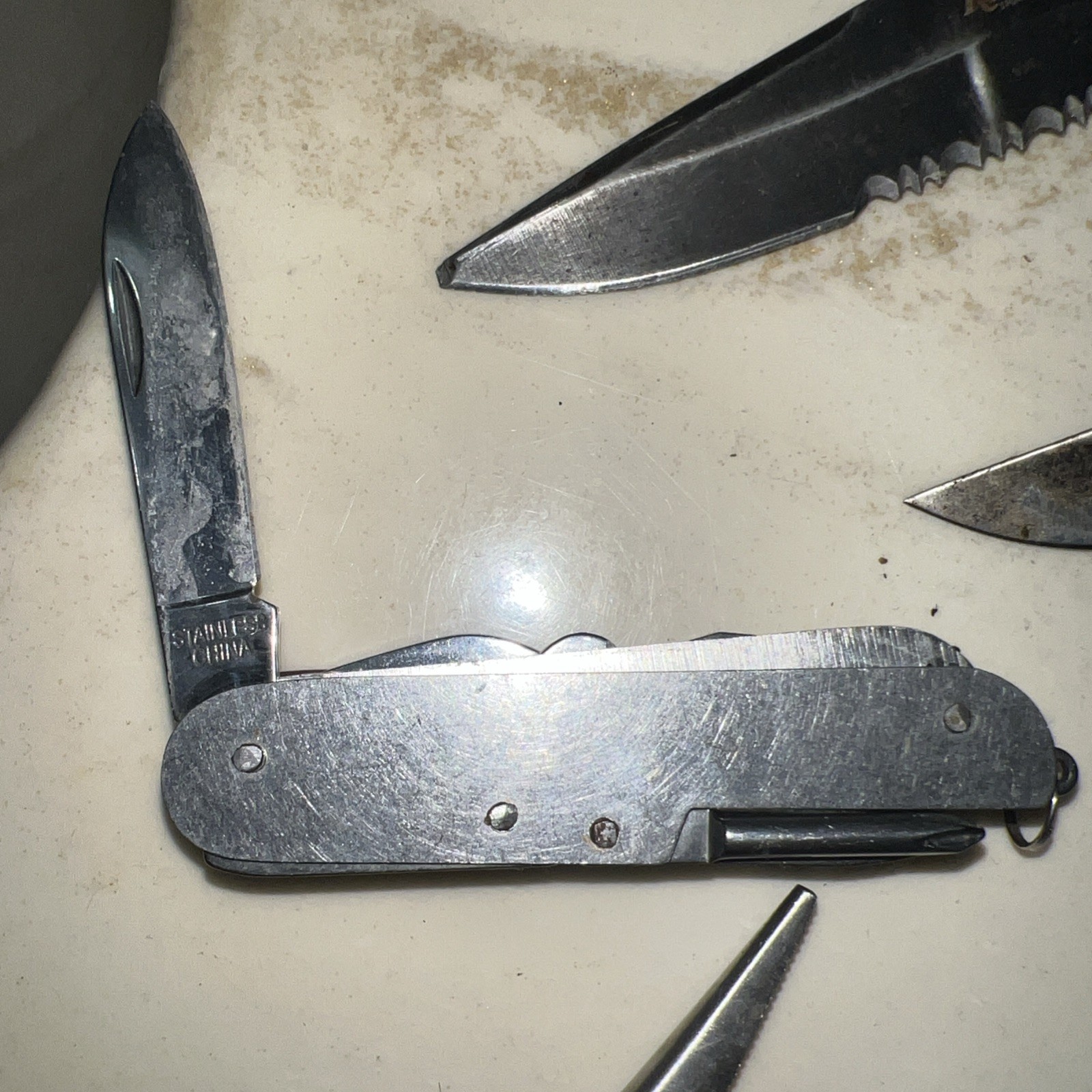 Knife Lot, Pocket, Fixed Blade, Multitool, Razor Blade And Plier Knife 7 piece