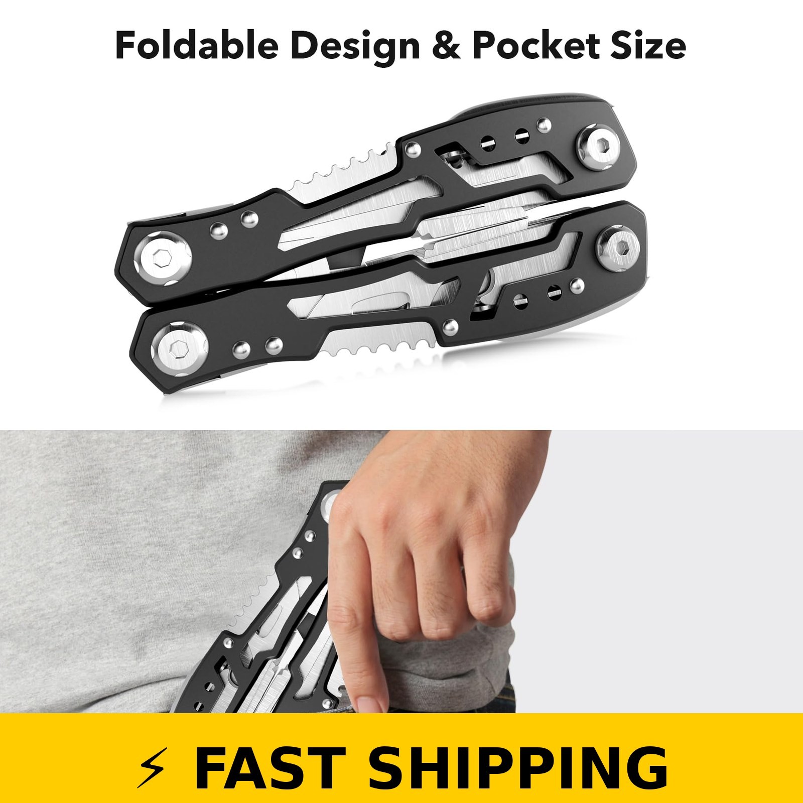 14-In-1 Fangfo Multitool with Safety Locking – Stainless Steel