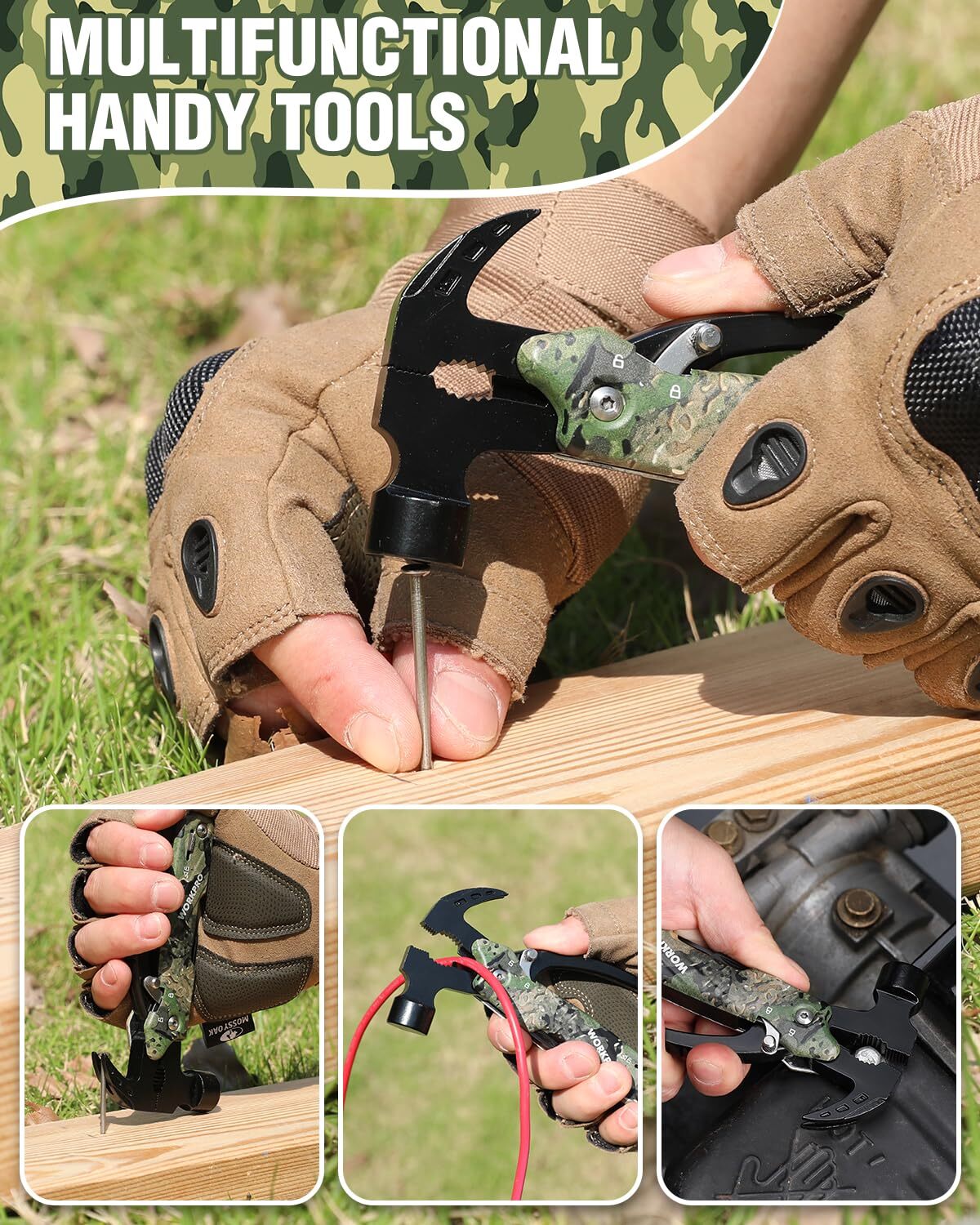 12 in 1 Multitools Camping Tool Mini Hammer Gear Multi Tool Hammer w/Safety Lock