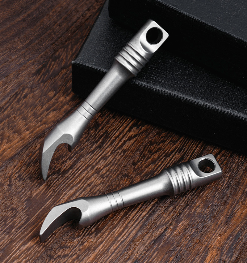 Mini Titanium Keychain Pry Bar Crowbar Bottle Opener Necklace Pendant Multi EDC