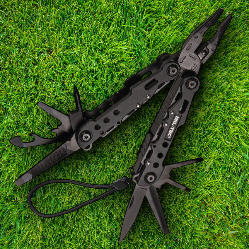 Mil-Tec Large Multi Tool Black Blades Screwdrivers Openers File Pliers Awl Saw