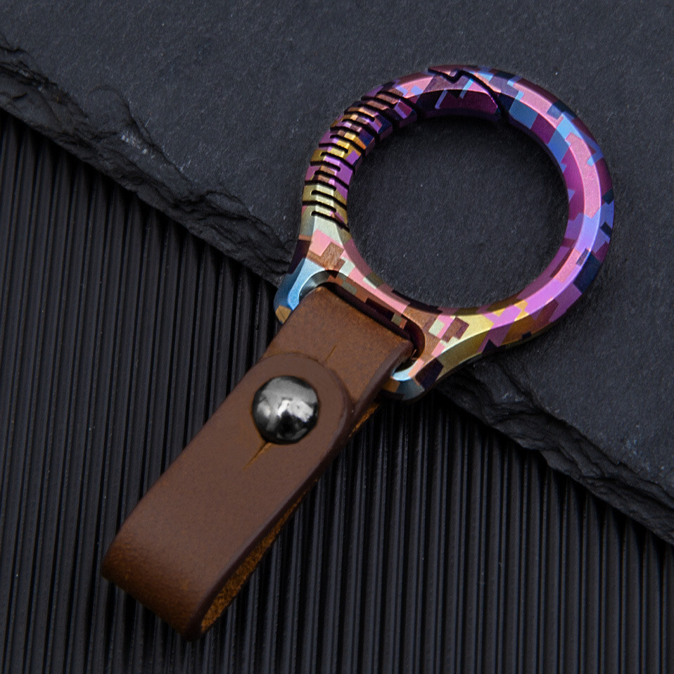Multicolor Titanium Alloy Carabiner Key Clip Leather Keychain Key Ring EDC Gift