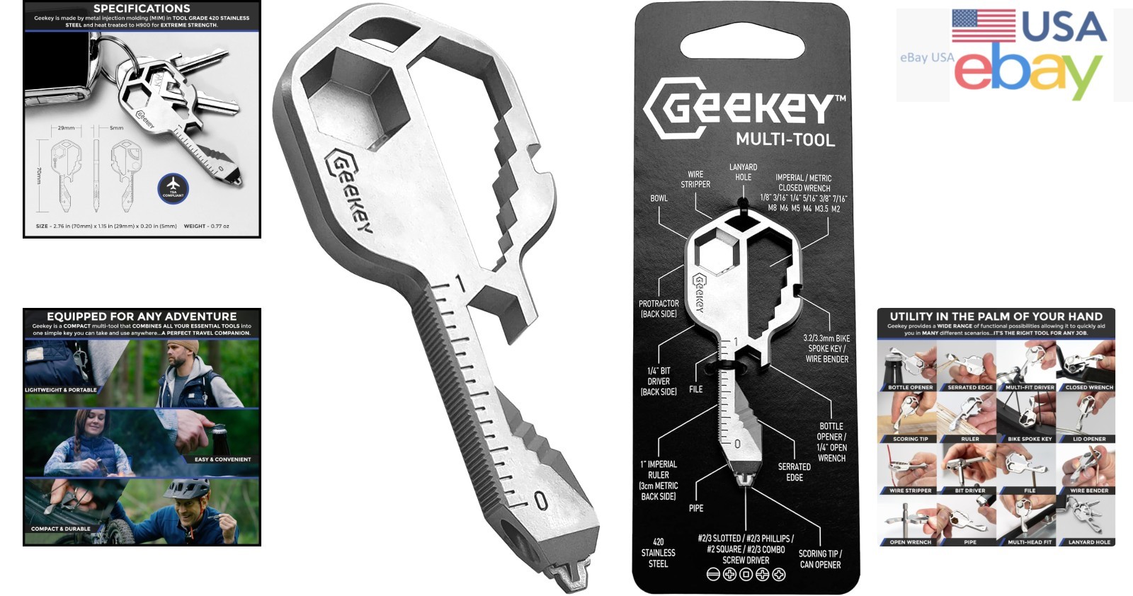 Compact EDC Multitool Keychain with 16 Functions for Travel and Everyday Use