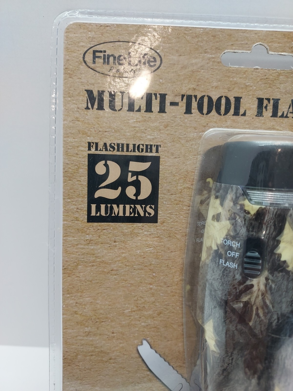 Fine Life Multi Tool Flashlight 25 Lumens Camo LED 13 Tools – Camping / Home Use