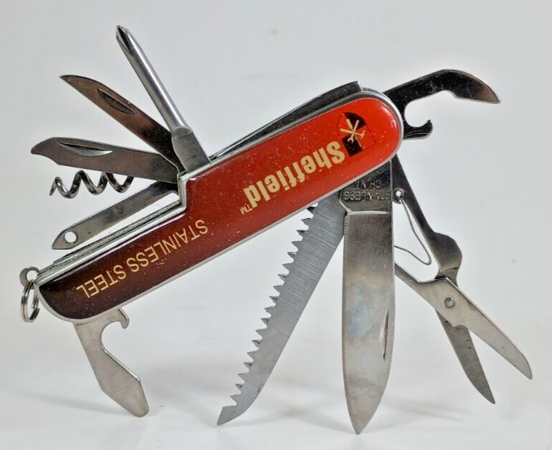 Sheffield Multi-Tool Pocket Knife with Steel Key Chain Loop.