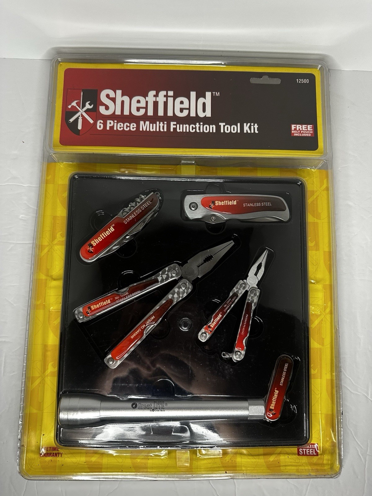NEW Sheffield 6 Pc Tool Kit 3 Pocket Knife 2 Multi Tool & Flashlight