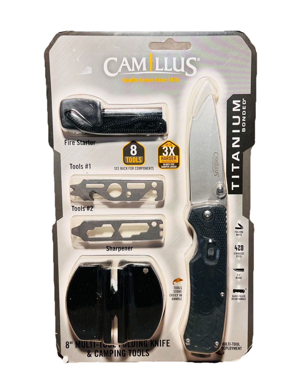 Camillus 8″ Multi-tool Folding Knife & Camping Tools NEW