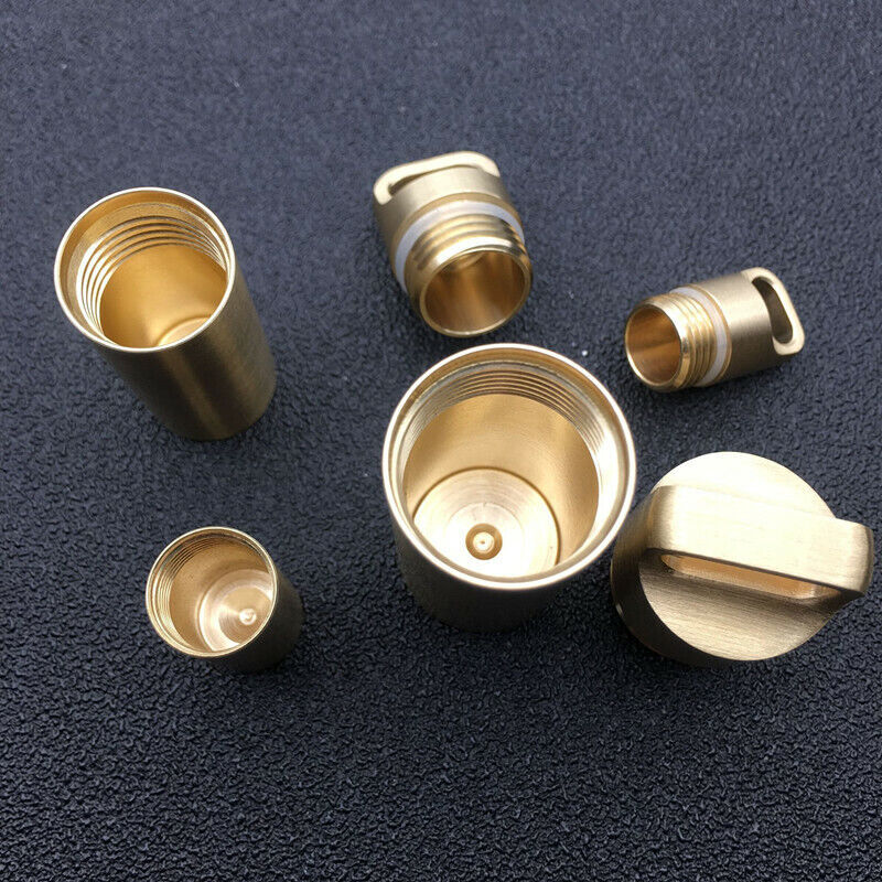 Solid Brass Survival Multi EDC Tools Waterproof Key Storage Container Pill Box