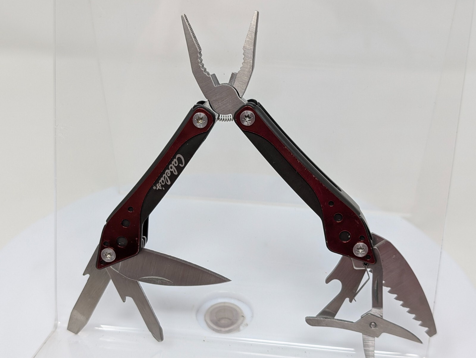 Cabela’s 7-in-1 Mini Multi Tool – Cherry Red, With Nylon Case EDC