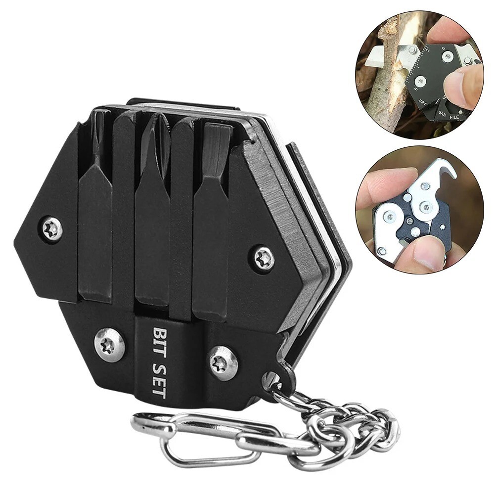 Keychain Screwdriver Multifunctional Hexagon Coin Outdoor EDC Tool Knife Pocket