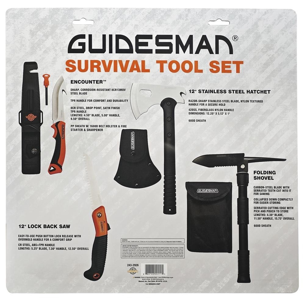 4 PIECE SURVIVAL TOOL SET – SURVIVAL, CAMPING, HUNTING. AX, KNIFE, SHOVEL, SAW