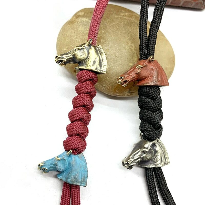 Brass Zodiac Horse Head Keychain Pendant Umbrella Rope Knife Bead EDC Pendant