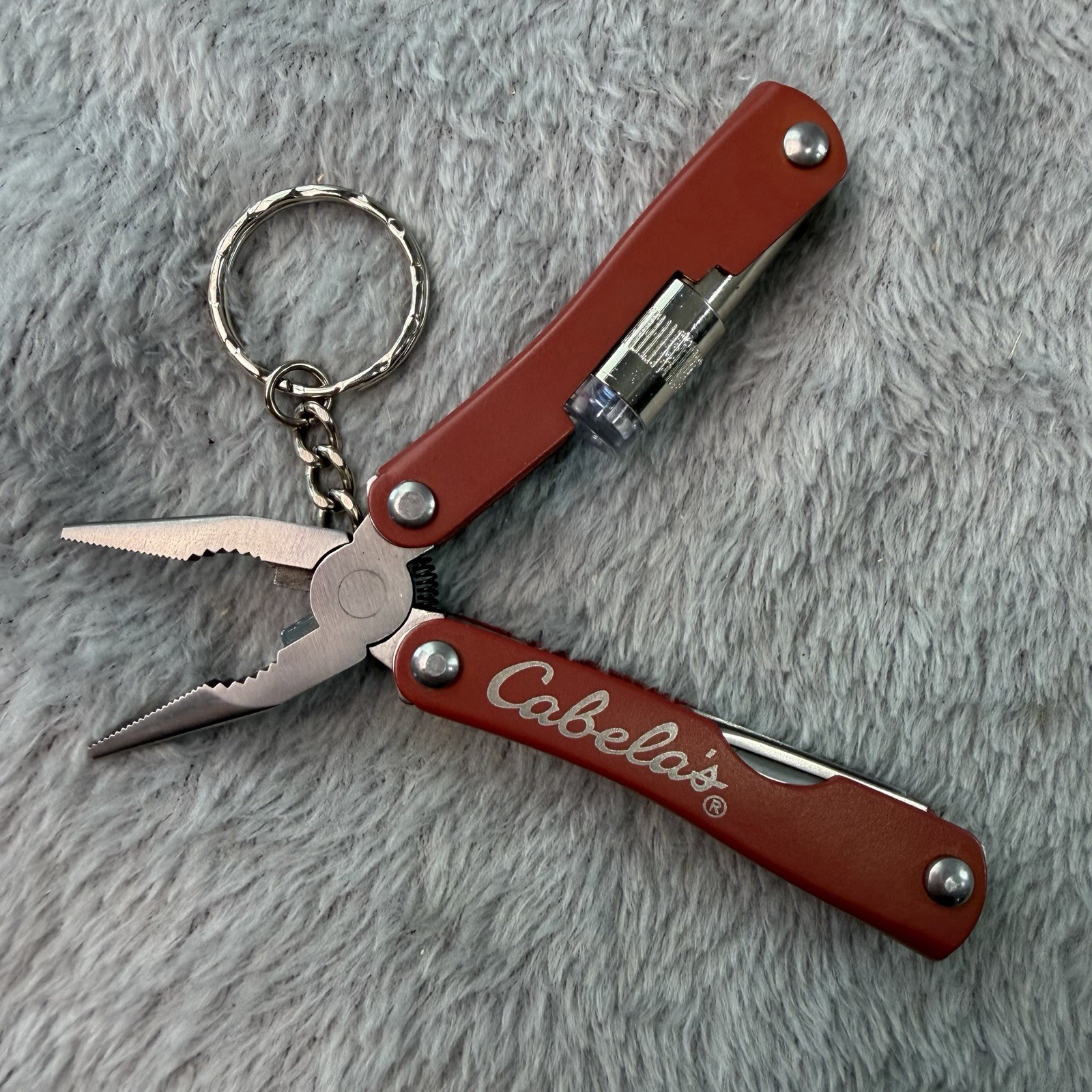 Cabelas Mini Keychain 7 in 1 Multi-Tool with LED Light & Nylon Belt Sheath