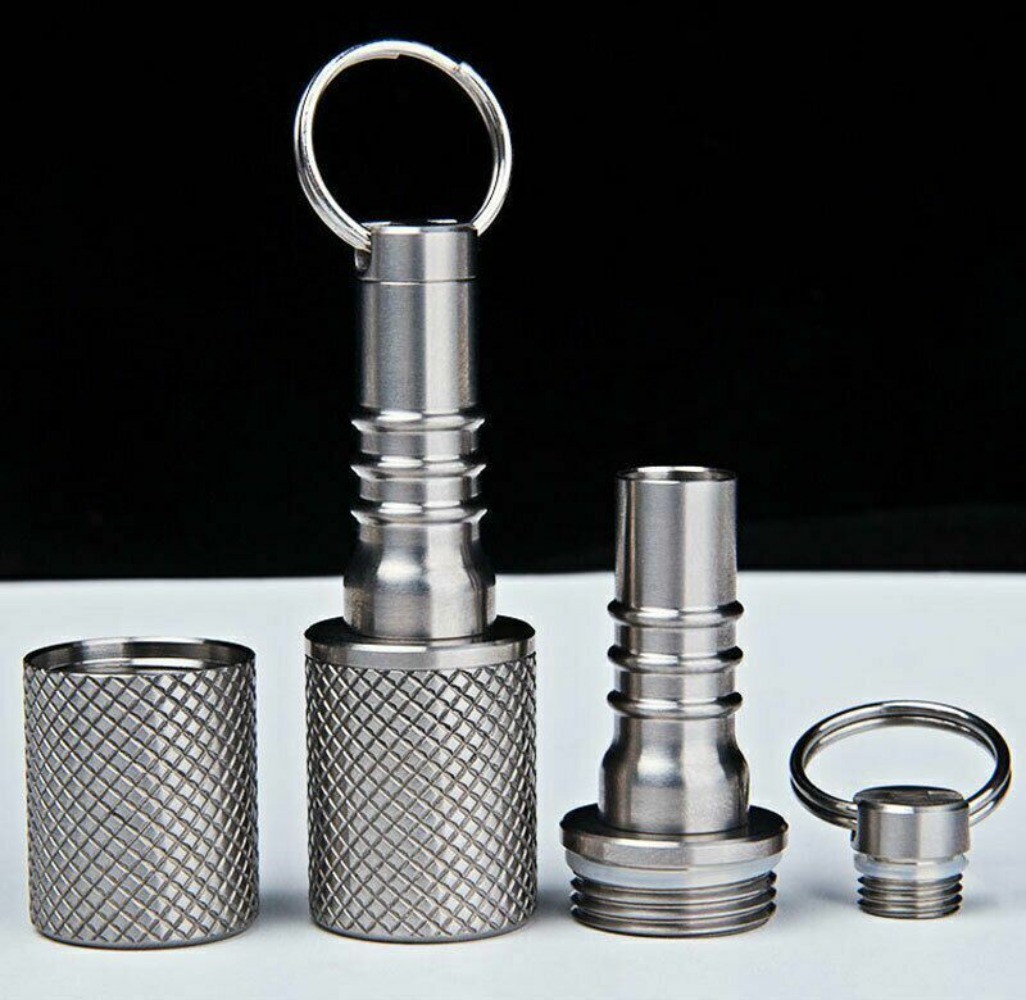 Titanium Alloy Waterproof Container Pill Box Travel Survival EDC Tool Keychain