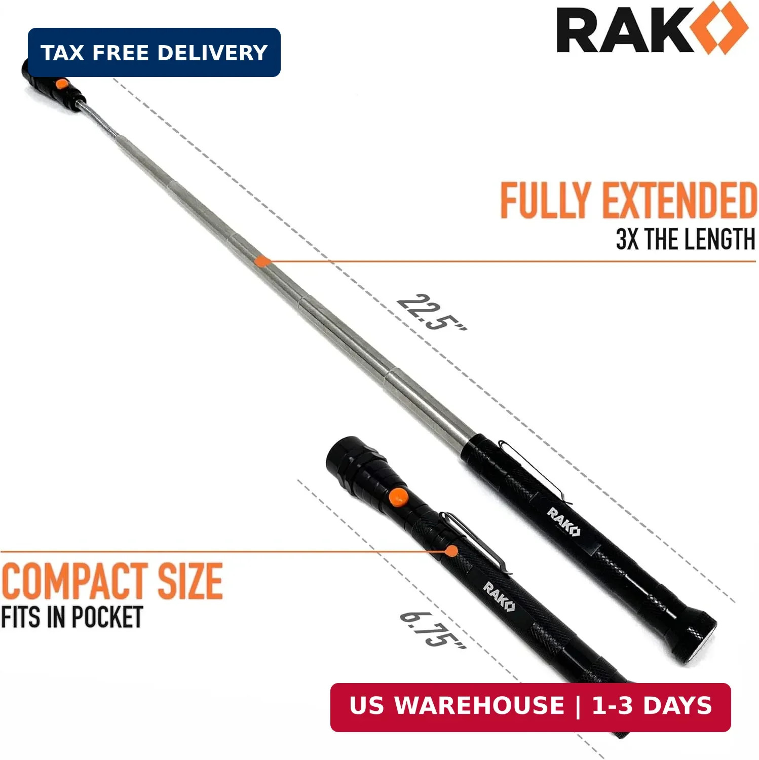 RAK Magnetic Pickup Tool Gifts for Men – Telescoping Magnet with LED Flashlight