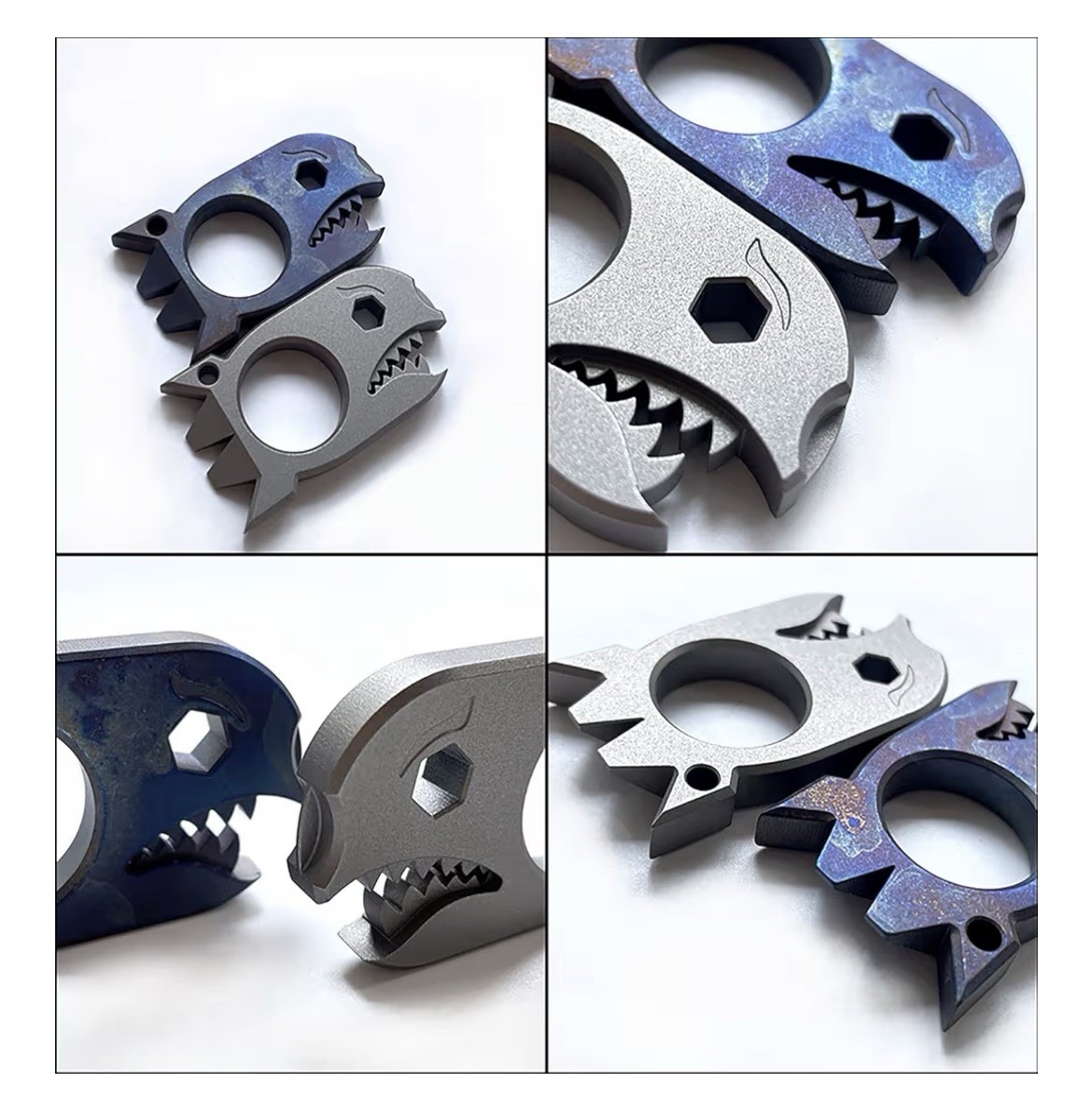 Titanium Alloy Pocket Tool Shark Shape Bottle Opener Hexagon Wrench Keychain EDC