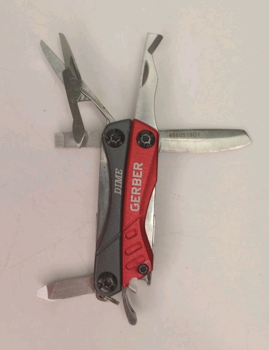 Gerber Dime Mini Multi-Tool, Knife, Pliers, Scissors, Red – Excellent Condition