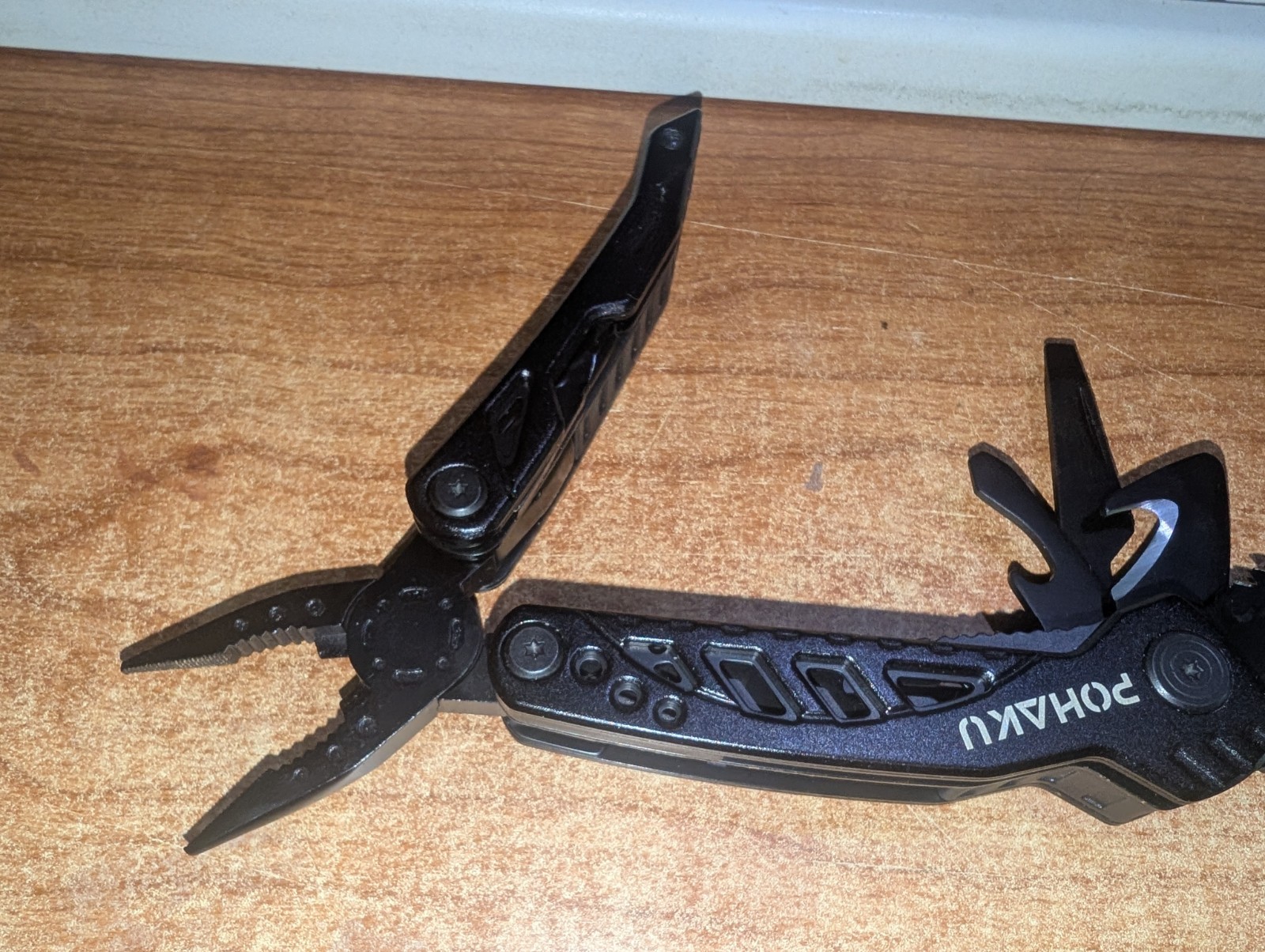 POHAKU Black Multi Tool Pliers Knife Saw File Folding Utility Knife EXC w/ Case