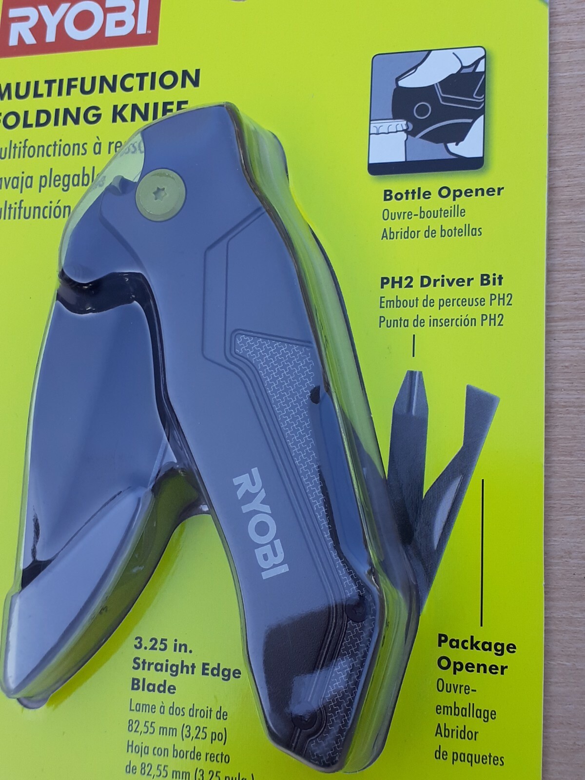 Ryobi MultiFunction Folding Knife Stainless Steel Blade Package & Bottle Opener