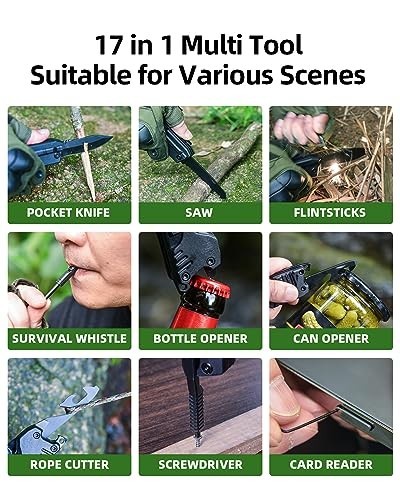 17-in-1 Multitool Knife with Fire Starter, Screwdrivers, Whistle & More – Campin