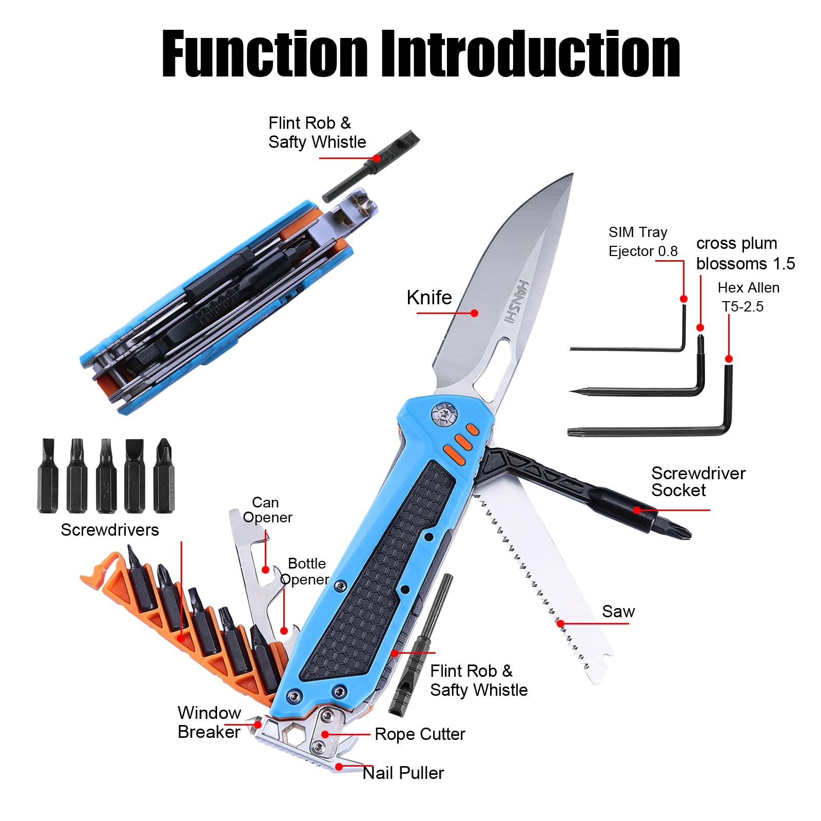 13 in 1 Multitool Knife with Nylon Sheath for Camping,Hiking,Survival,Outdoor…