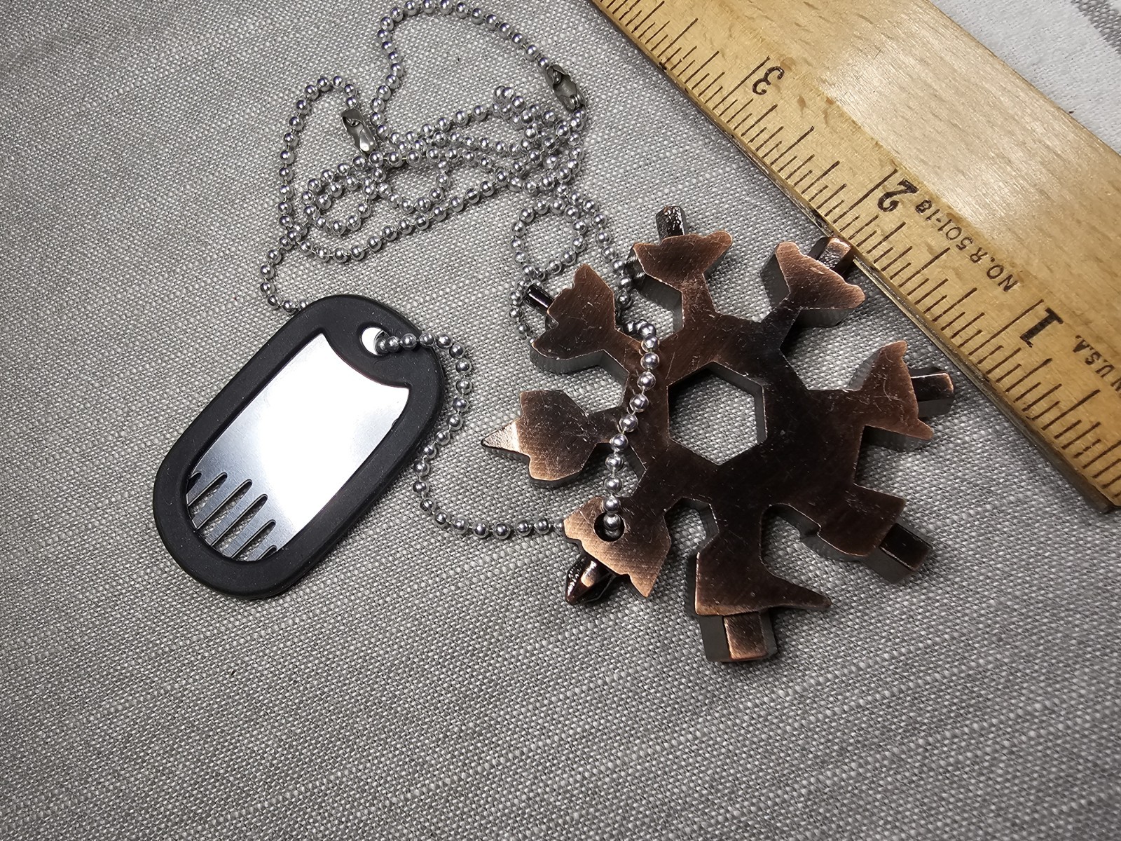 Vintage Necklace Tools Snowflake & Dog Tag Fork Edc Survival Tools Gift D10