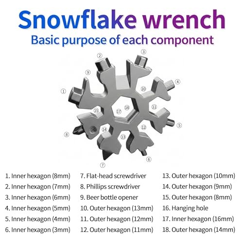 3Packs Snowflake Multi Tool, 18-in-1 Stainless Steel Snowflake Multitool 3PCS-A