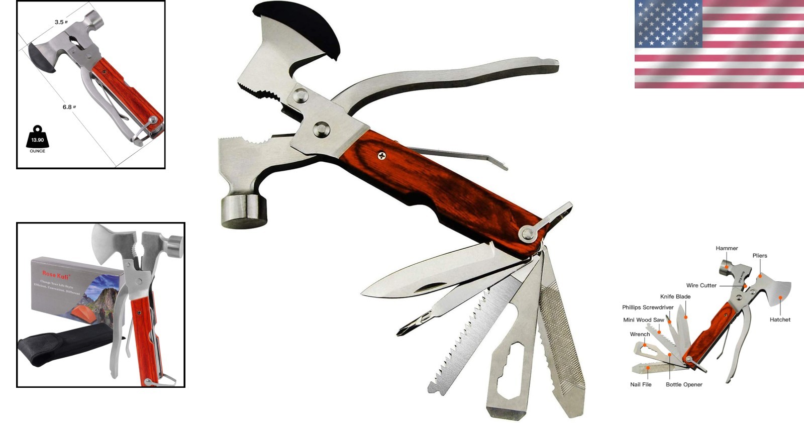 Compact & Lightweight 18-in-1 Multitool with Axe and Hammer – Ideal Gift for Him