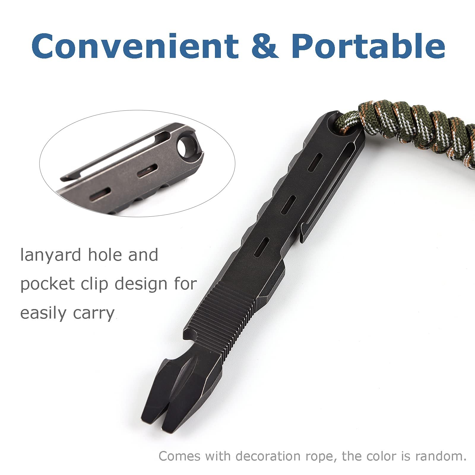 Titanium Pry Bar with Nail Puller Bottle Opener Function with Pocket Clip (Bl…