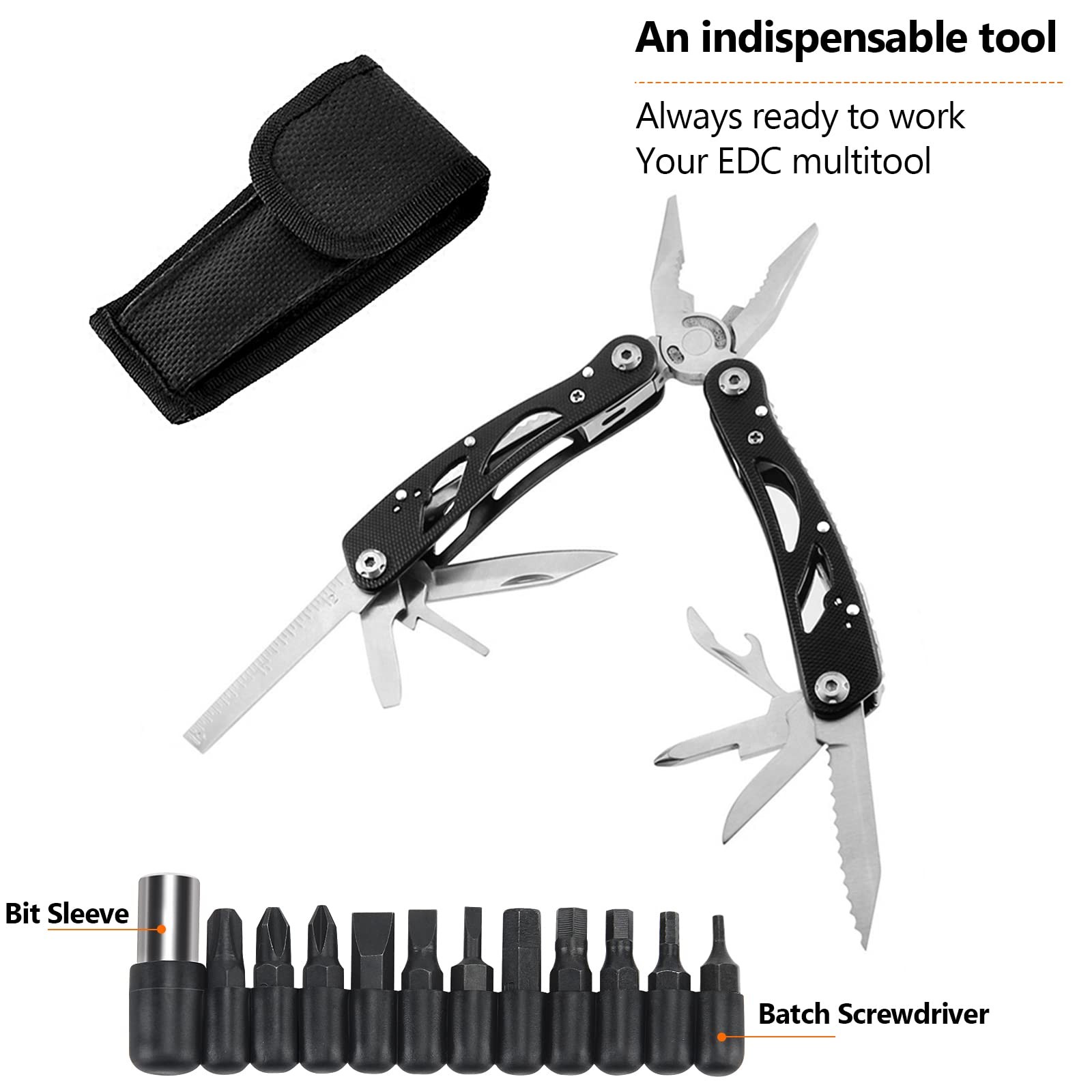 Multitool Pliers Set Stainless Steel with 11 Screwdriver Bits Black