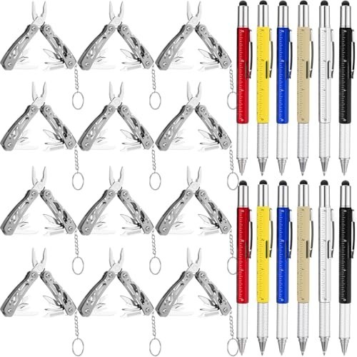 24 Multitool Set – 12 Multi Tool Pens & 12 Stainless Steel Pliers for Camping, S